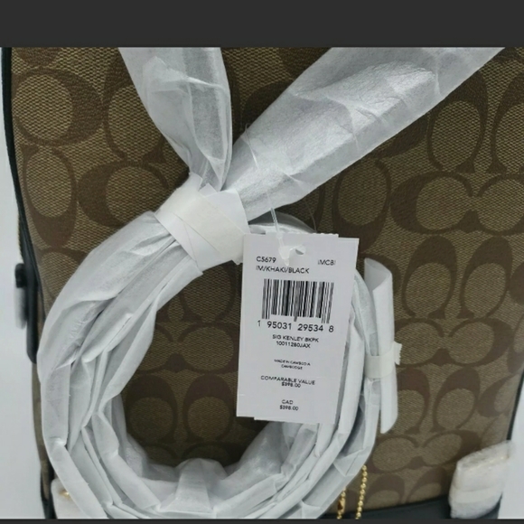 COACH BACKPACK SIGNATURE CANVAS TAN BAG GOLD KHAKI BLACK - Picture 4 of 10